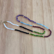 Solid 9 Carat Yellow Gold Amethyst, Aquamarine, Garnet, Chrysoprase, Onyx, Moonstone Necklace - Empaness