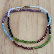 Solid 9 Carat Yellow Gold Amethyst, Aquamarine, Garnet, Chrysoprase, Onyx, Moonstone Necklace - Empaness