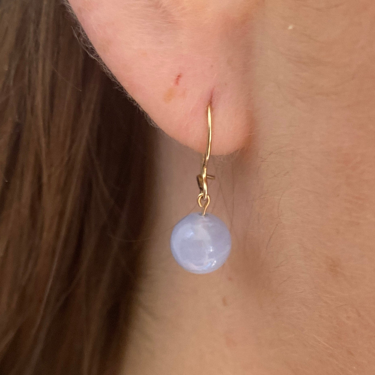 Solid 9 Carat Yellow Gold Blue Lace Agate Earrings - Empaness