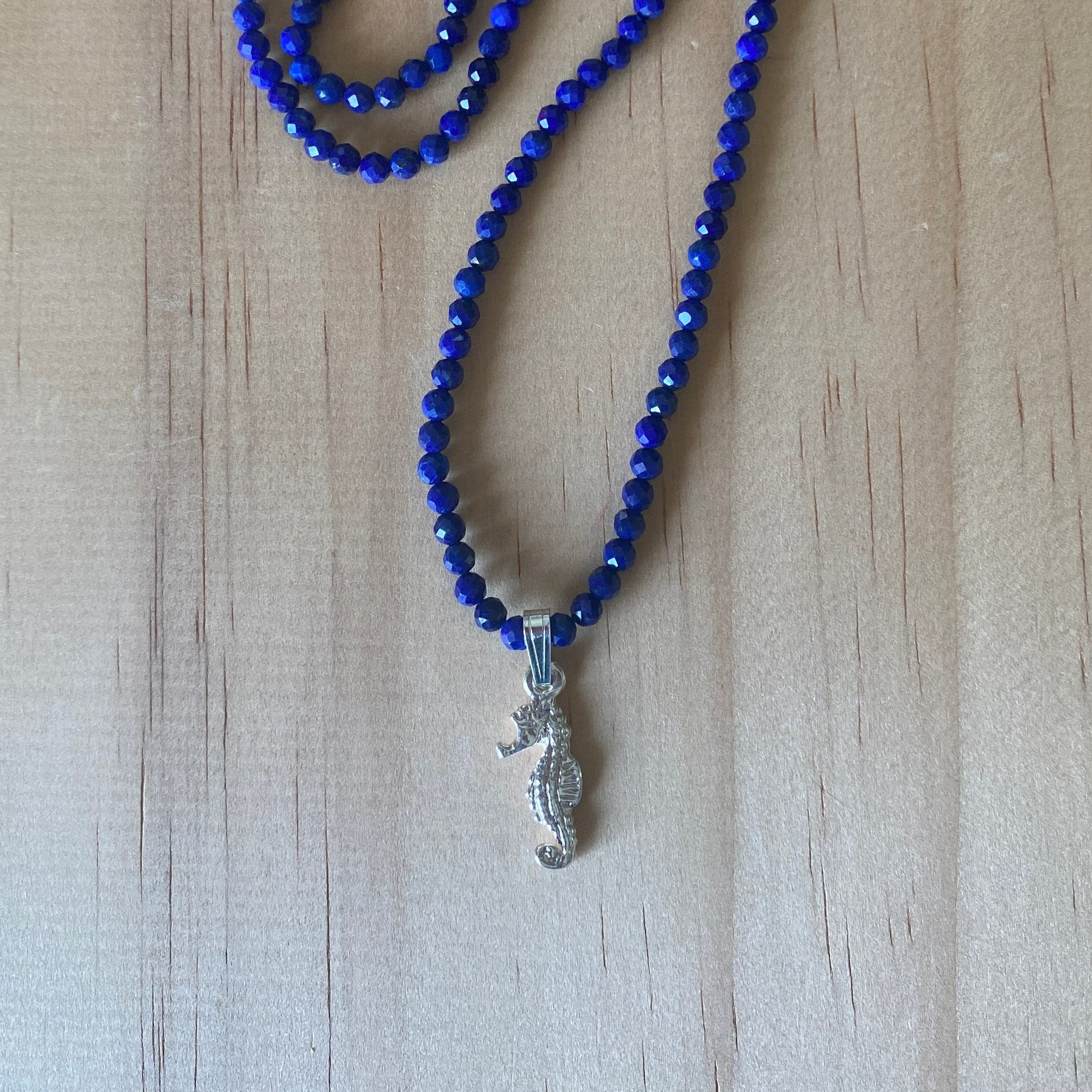 Sterling Silver Lapis Lazuli & Seahorse Charm Necklace - Empaness